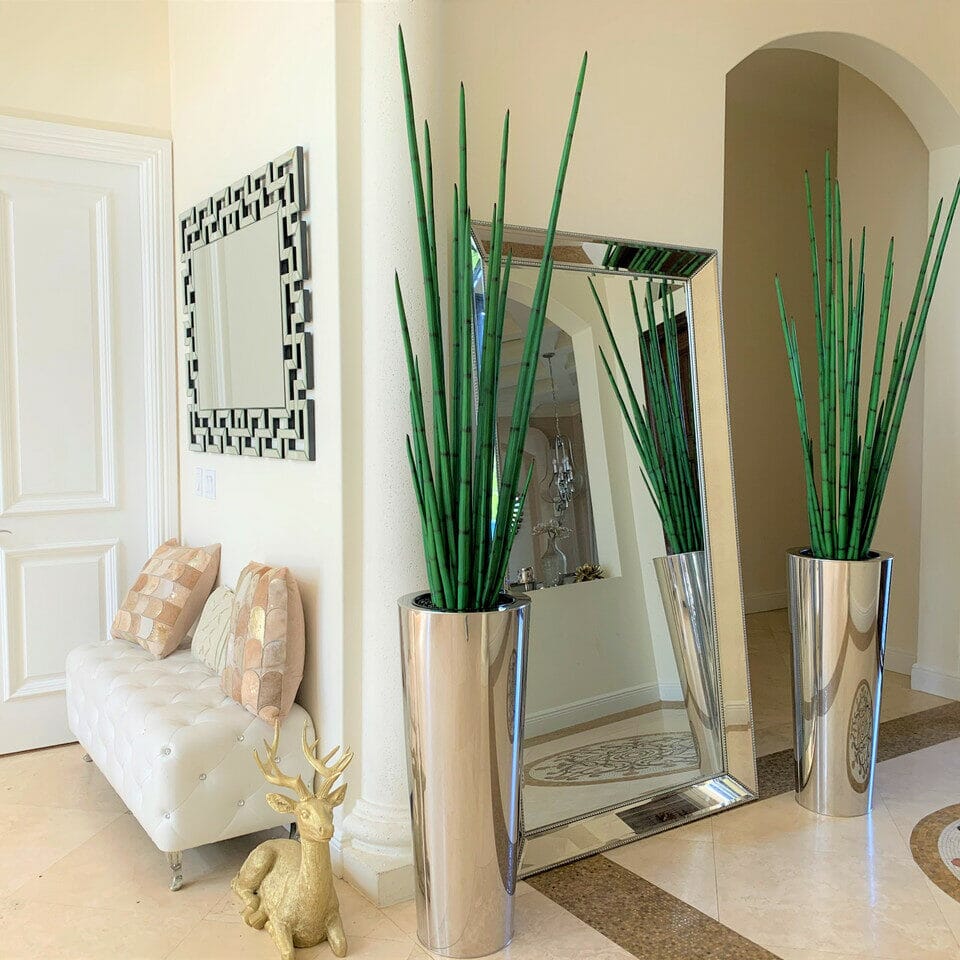 Large Polished Stainless Steel Cone Vase with Large Snake Grass Plant The New Garden