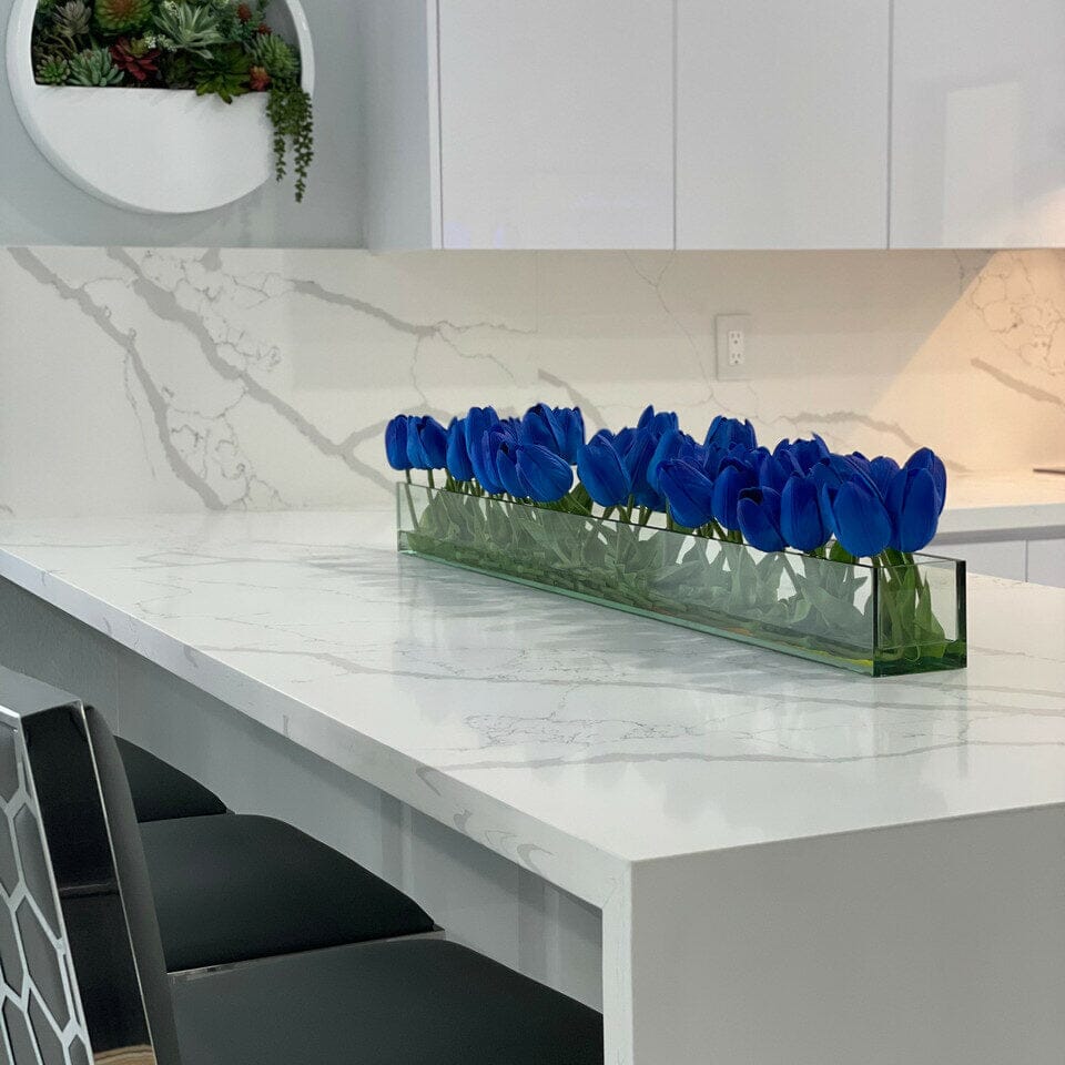 Modern Glass Vase with Blue Tulips The New Garden