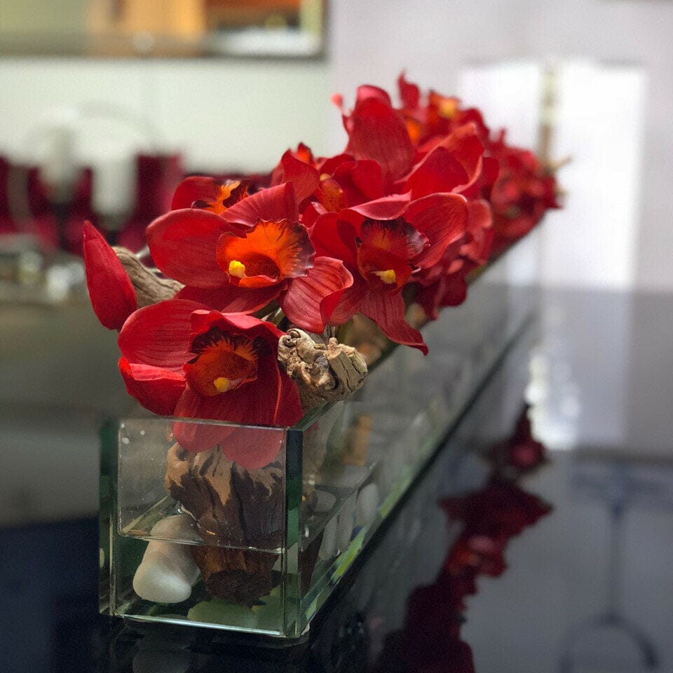 Modern House Glass Vase with Red Cymbidiums The New Garden