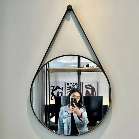 Adnet Leather Mirror 50cm + Bracket The New Garden 