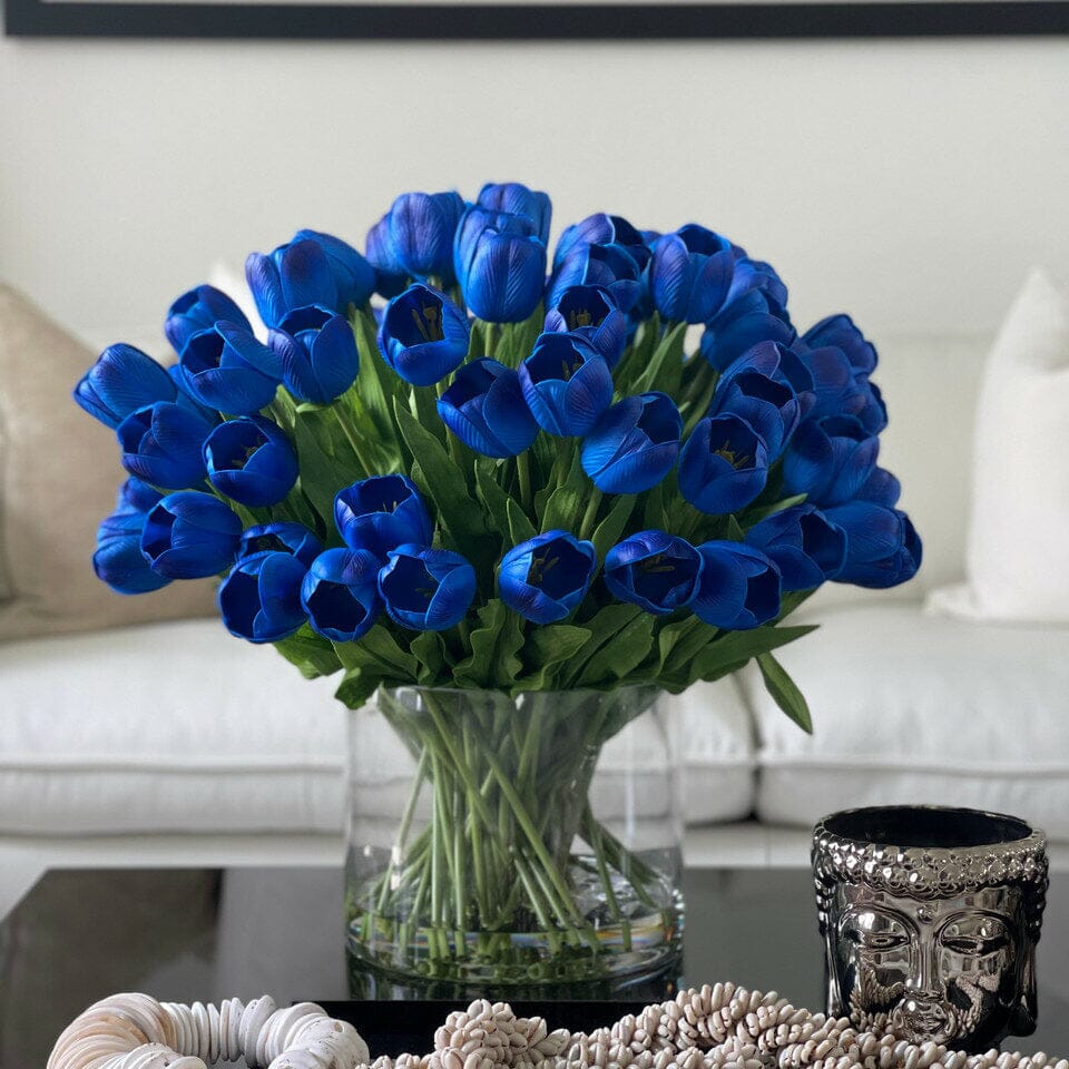 Blue Tulip Arrangement in Large Cylinder Vase The New Garden 
