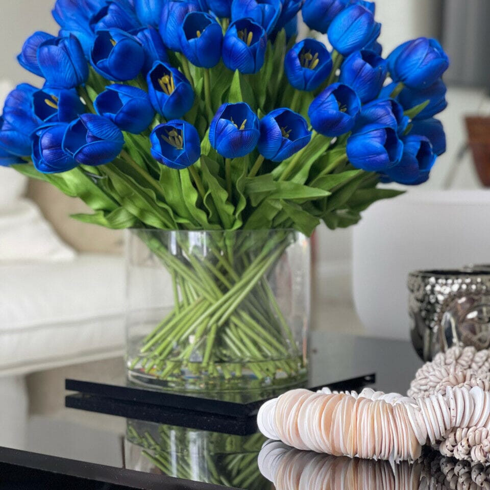 Blue Tulip Arrangement in Large Cylinder Vase The New Garden 