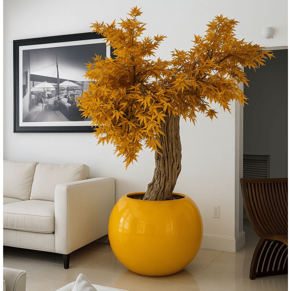 Bright Yellow Globe Vase with Japanese Maple Tree - LAUNCH The New Garden 