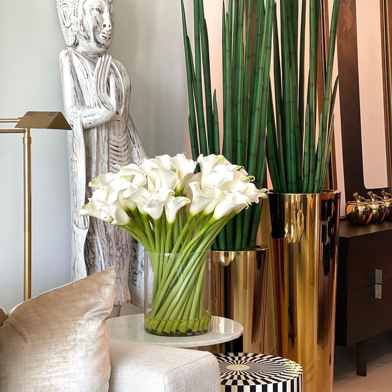 Calla Lilies in Glass Cylinder 10″ The New Garden 