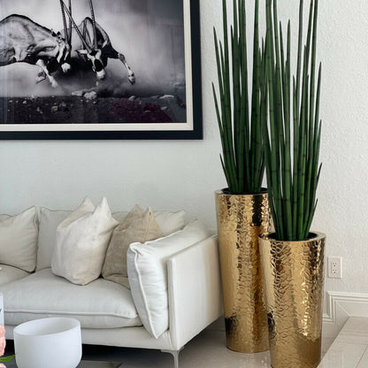 Conical Vase made of Gold-Colored Stainless Steel with Large Snake Grass The New Garden 
