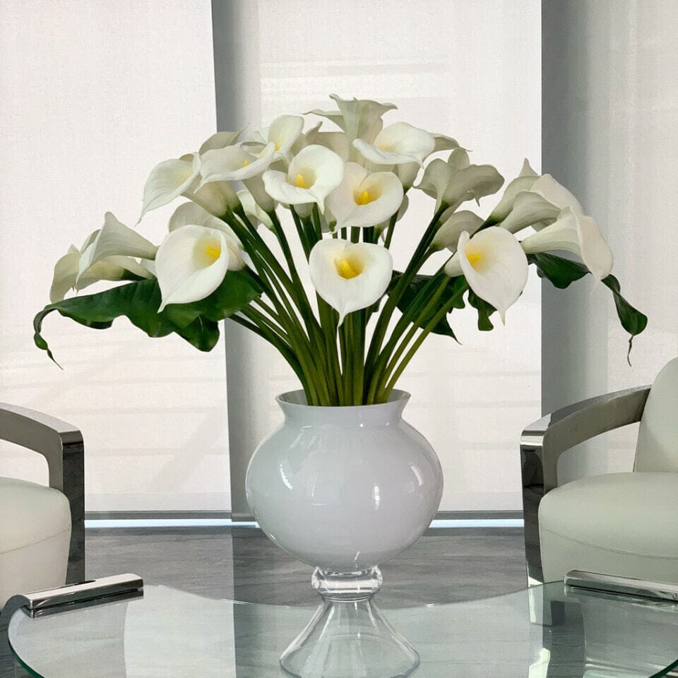 Elegant Vase with Multiple White Calla Lilies The New Garden 