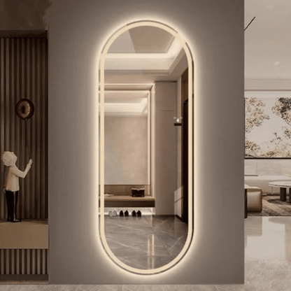 Frosted Oval Mirror with Warm LED - 60x150cm Woodglass Oval The New Garden 