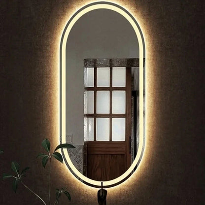 Frosted Oval Mirror with Warm LED - 60x150cm Woodglass Oval The New Garden 