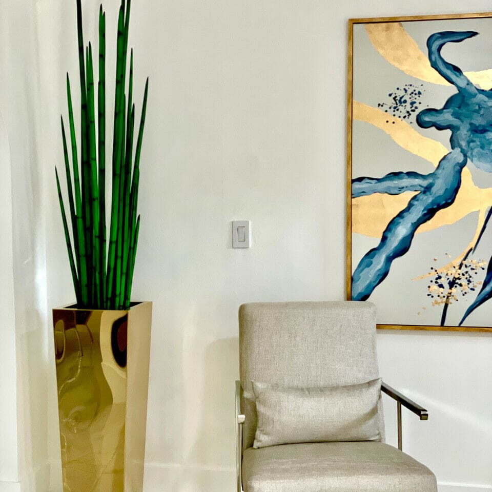 Golden Cube Vase with Snake Grass The New Garden 