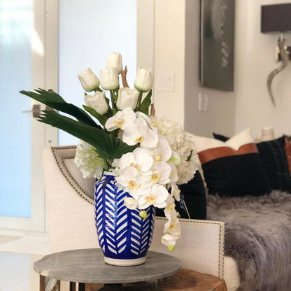 Inca striped vase with mixed bouquet The New Garden 