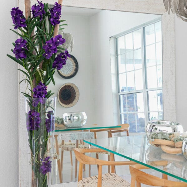 Lila Vanda Orchids and Driftwood in a Conical Glass Cylinder The New Garden 
