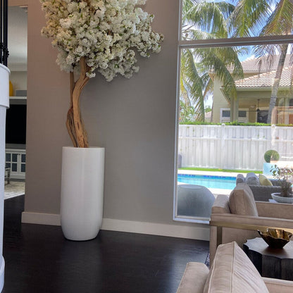 Matt Beige St. Tropez Vase with White Cherry Blossom Tree The New Garden 