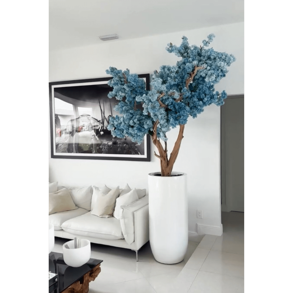 Matte White St. Tropez Vase with Blue Cherry Blossom Release The New Garden 