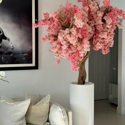 Matte White St. Tropez Vase with Personalized Pink Cherry Blossom The New Garden 