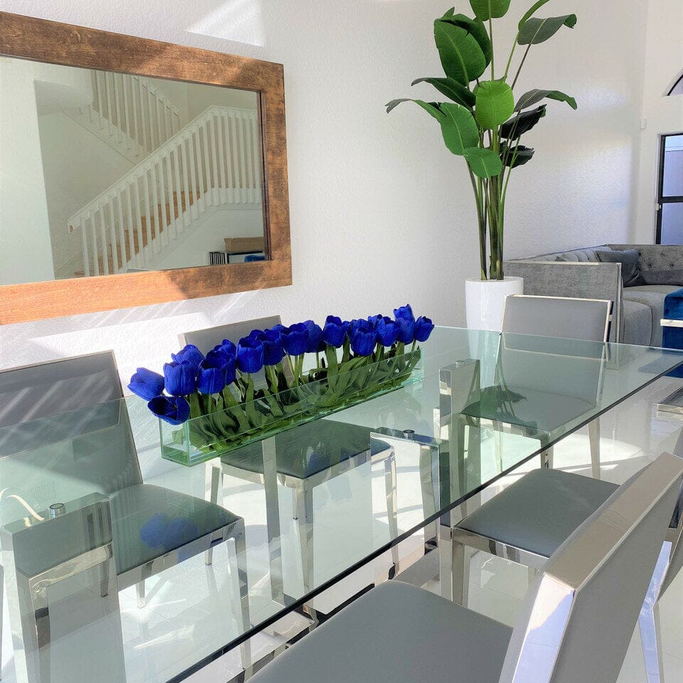 Modern Glass Vase with Blue Tulips The New Garden 