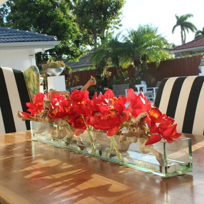 Modern House 48" Glass Planter with Red Cymbidiums The New Garden 
