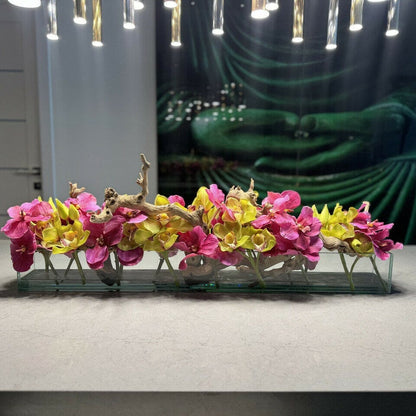 Modern House Glass Vase with Pink Vanda Orchids and Green Cymbidiums The New Garden 