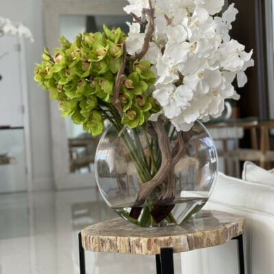 Moon Vase with White Vanda Orchids and Green Cymbidiums The New Garden 