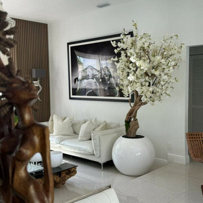 Personalized Cherry Blossom Tree in Glossy White Globe Vase The New Garden 