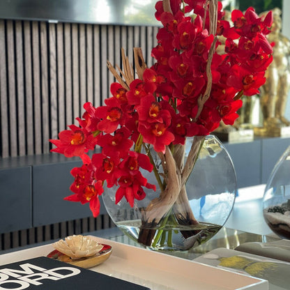 Red Cymbidium Orchids in Moon Planter The New Garden 