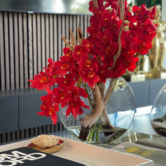 Red Cymbidium Orchids in Moon Planter The New Garden 