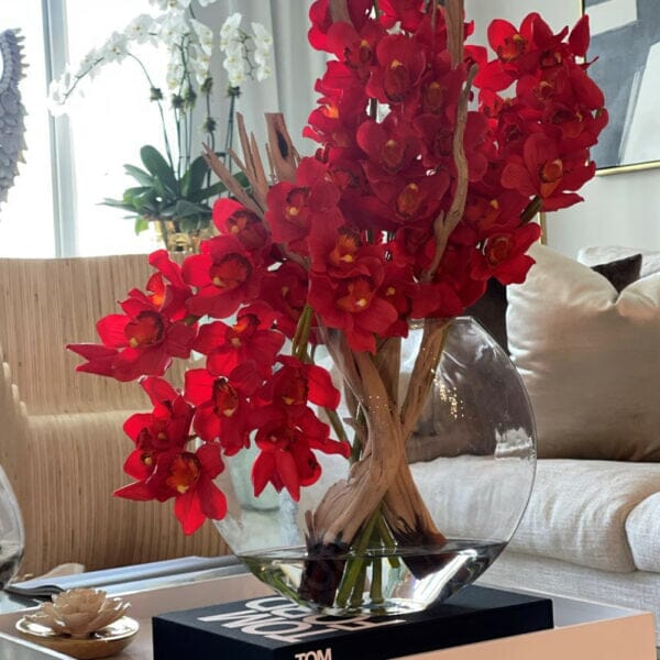 Red Cymbidium Orchids in Moon Planter The New Garden 