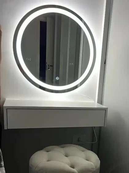 Round FROSTED Mirror with LED Lighting and Touch Screen Button The New Garden 
