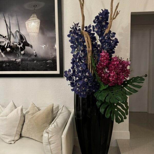 San Jose Vase in Glossy Black with Vanda Orchids The New Garden 