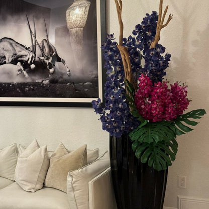 San Jose Vase in Glossy Black with Vanda Orchids The New Garden 