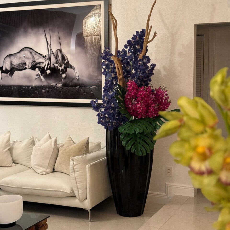 San Jose Vase in Glossy Black with Vanda Orchids The New Garden 