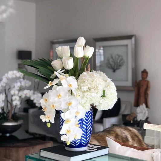 Striped Inca Vase with Mixed Flower Bouquet The New Garden 