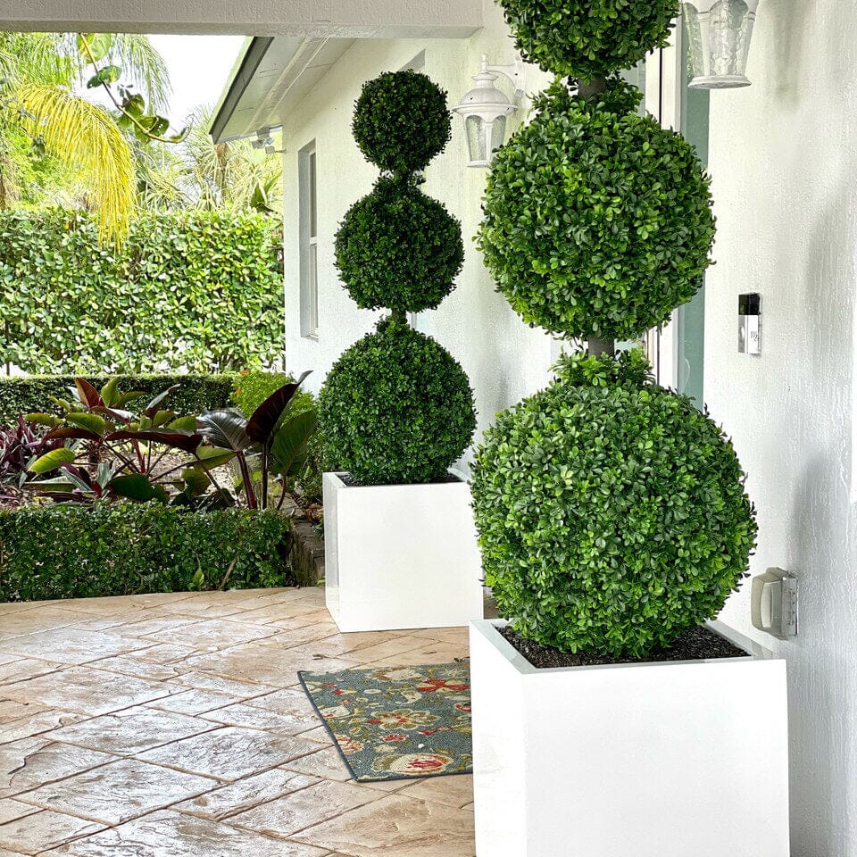 Triple Ball Topiary with Large Block Fiberglass Pot The New Garden 