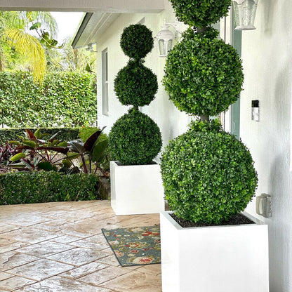 Triple Ball Topiary with Large Block Fiberglass Pot The New Garden 