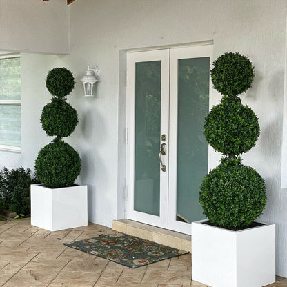 Triple Ball Topiary with Large Block Fiberglass Pot The New Garden 