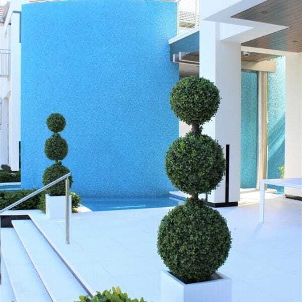 Triple Ball Topiary with Medium Block Fiberglass Planter The New Garden 