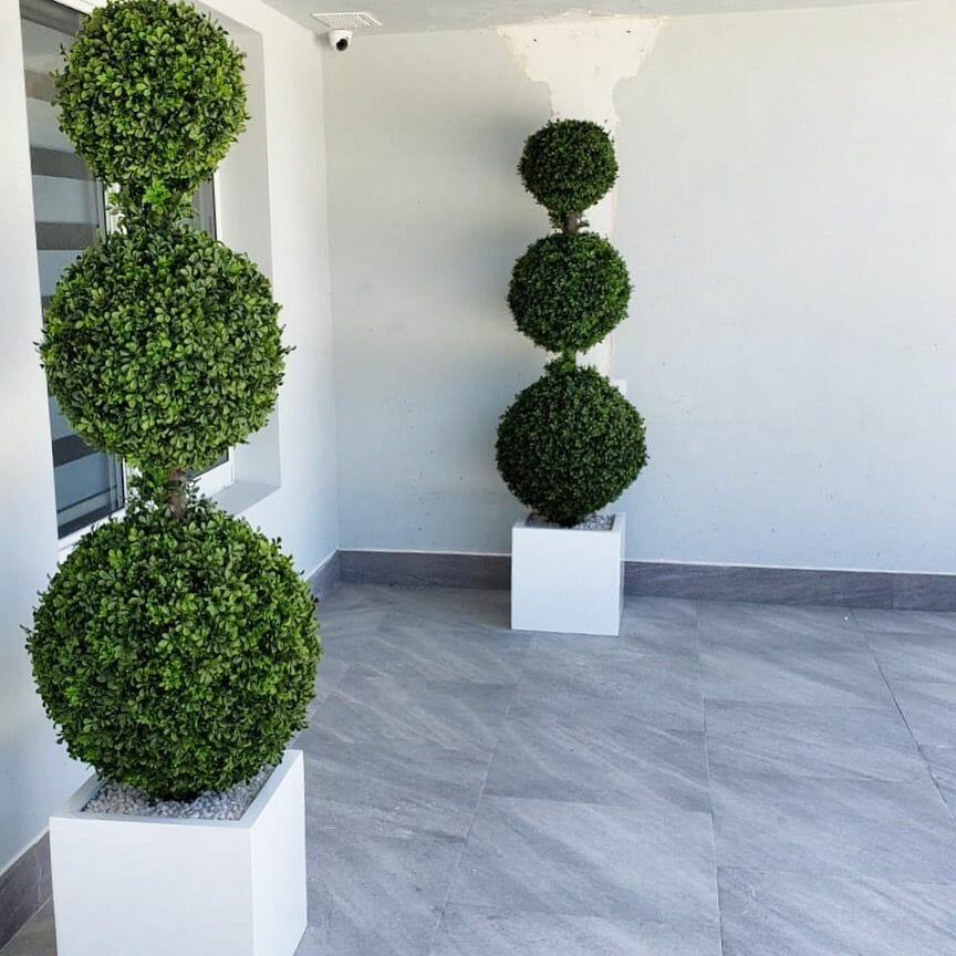 Triple Ball Topiary with Medium Block Fiberglass Planter The New Garden 