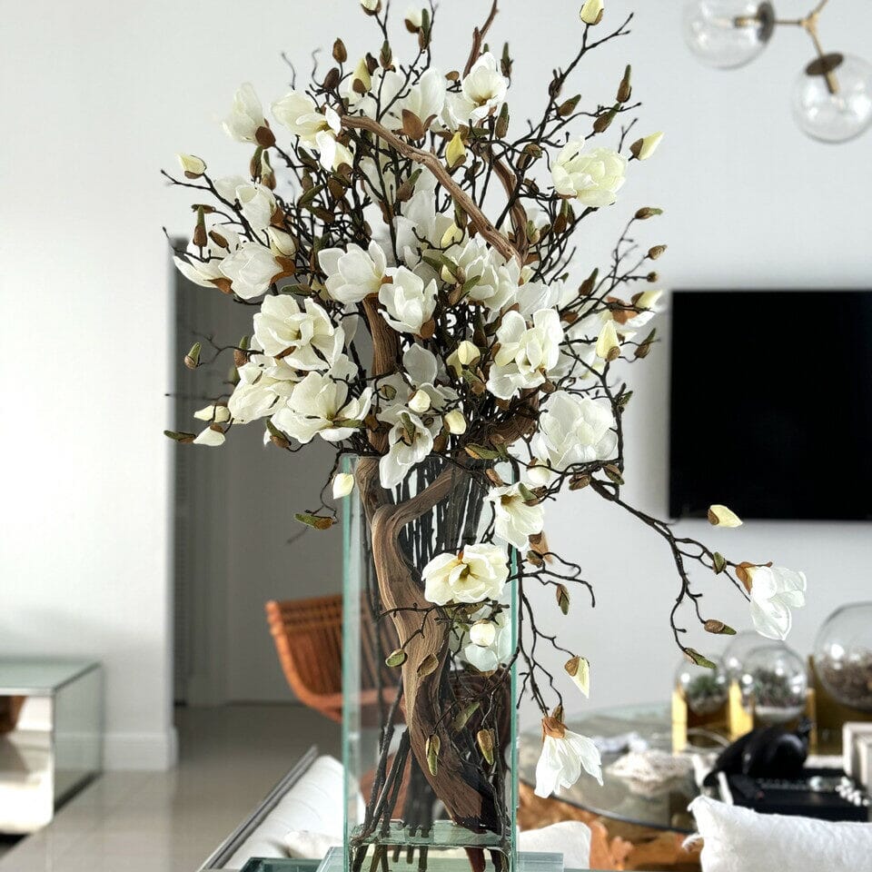 White Magnolia Vase in 20-Inch Tall Modern Home The New Garden 